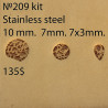 Tool for leather craft. Stamp 209 kit. Stainless steel. Size 10mm, 7mm, 7x3mm
